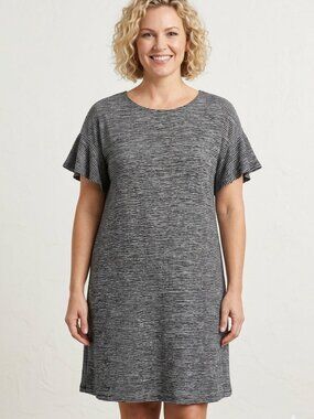 Ruby Rd T-Shirt Dress Size Large Black Charcoal White Stripes Round Hem NWOT